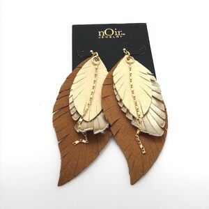 NWT NOIR Brown Feather Boho Earrings